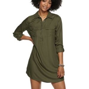 GAP Women's Green Lyocell Long Sleeve Button Front Shirt Dress Pockets Size S